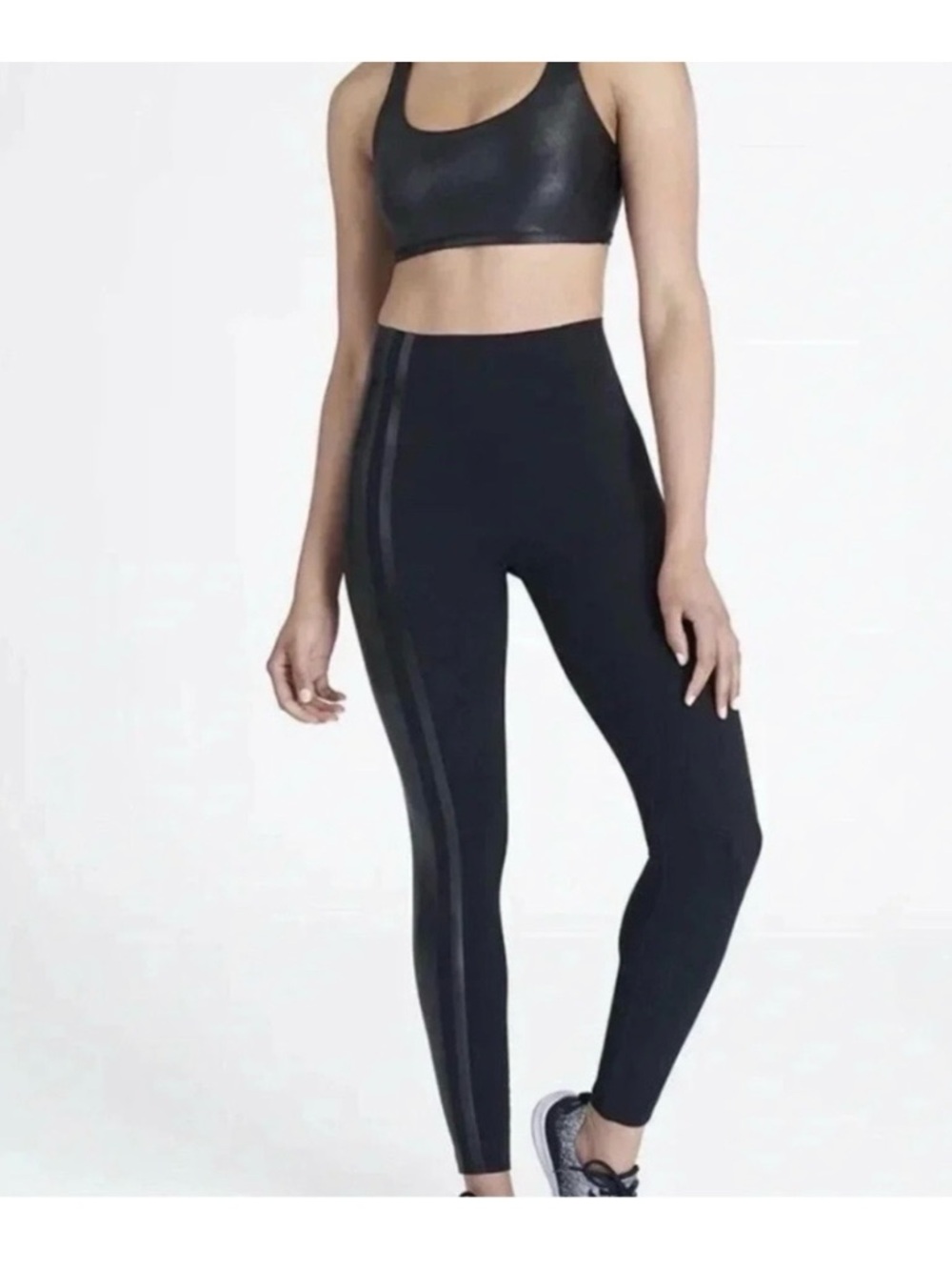 SPANX Black Leggings with Glossy Stripe